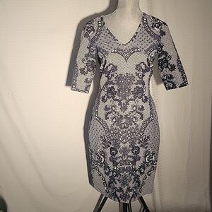 Baraschi Womens Black & Gray, Quarter Sleeves, Midi Dress, Size: 4